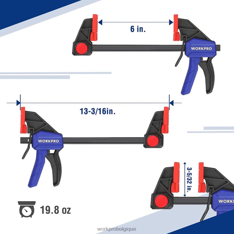 WORKPROPinces à barre 2 pièces pour le travail du bois, pince/écarteur à une main de 300 lb pour usage moyen N4DL123 outil