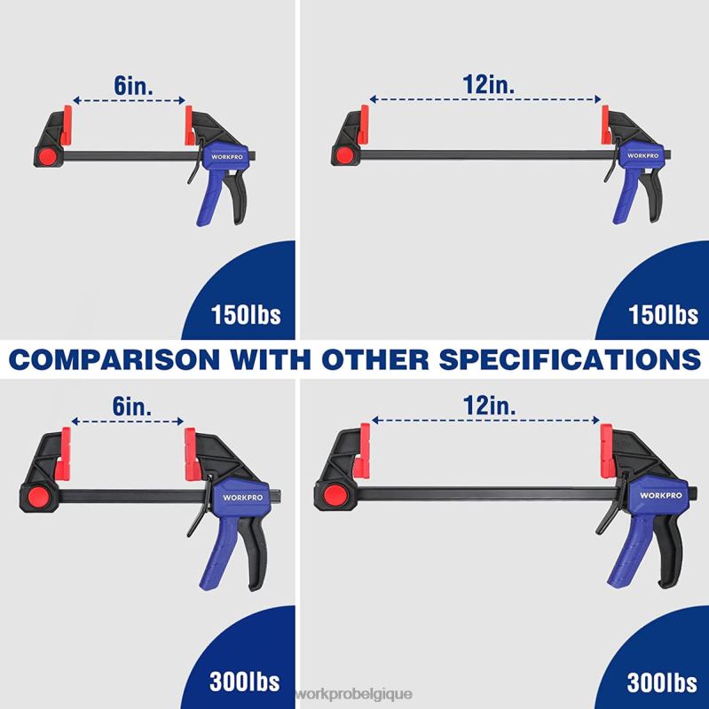 WORKPROPinces à barre 2 pièces pour le travail du bois, pince/écarteur à une main de 300 lb pour usage moyen N4DL123 outil