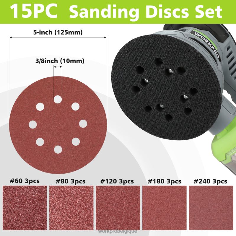 WORKPROPonceuse électrique à orbite aléatoire de 5 pouces de 2,5 A, 6 vitesses variables de 7 000 à 14 000 tr/min N4DL233 outil