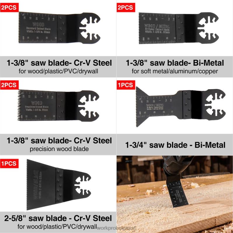 WORKPROLames de scie oscillantes 25 pièces, lame de coupe, accessoire multi-outil universel pour le ponçage, le meulage et la coupe N4DL200 outil