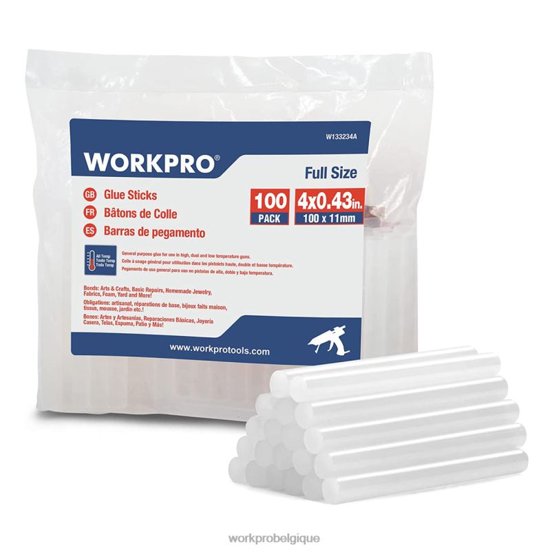 WORKPROPaquet de 100 bâtons de colle chaude pleine grandeur compatibles avec la plupart des pistolets à colle N4DL196 outil