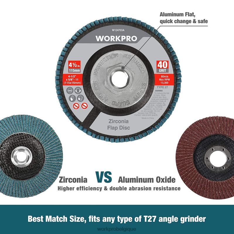 WORKPROPaquet de 5 disques à lamelles en zircone, disque de ponçage pour meuleuse d'angle, meules de 4-1/2 pouces N4DL206 outil