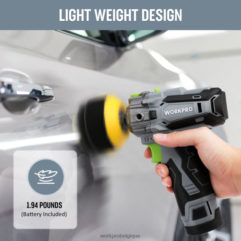 WORKPROPolisseuse sans fil 12 V, mini tampon de détail de voiture et kit de ponceuse avec 2 batteries Li-ion N4DL229 outil