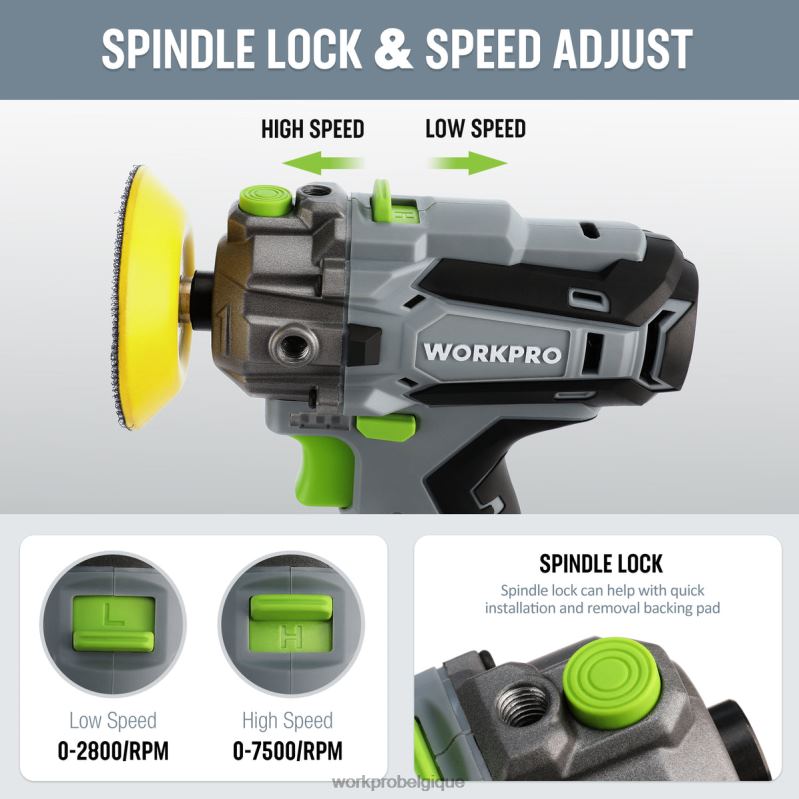WORKPROPolisseuse sans fil 12 V, mini tampon de détail de voiture et kit de ponceuse avec 2 batteries Li-ion N4DL229 outil