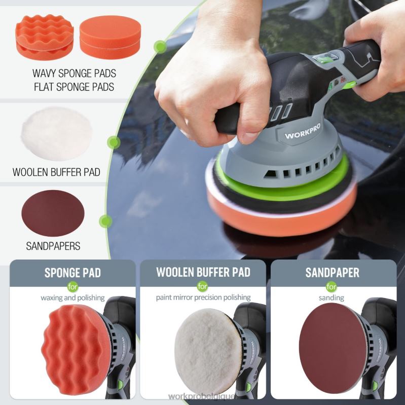 WORKPROPolisseuse tampon de voiture sans fil à double action de 6 pouces avec 2 batteries rechargeables 12v N4DL238 outil