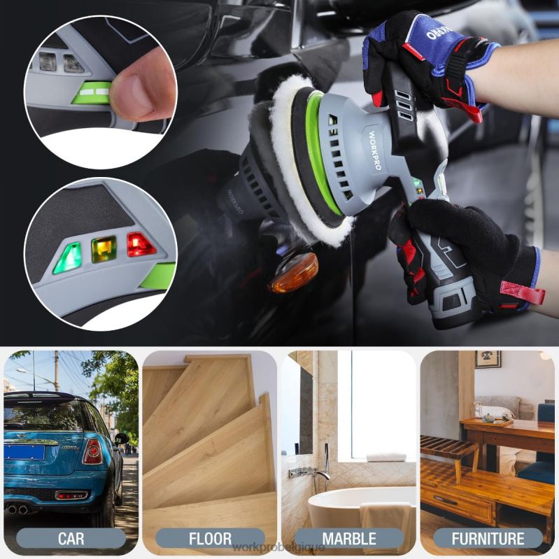 WORKPROPolisseuse tampon de voiture sans fil à double action de 6 pouces avec 2 batteries rechargeables 12v N4DL238 outil