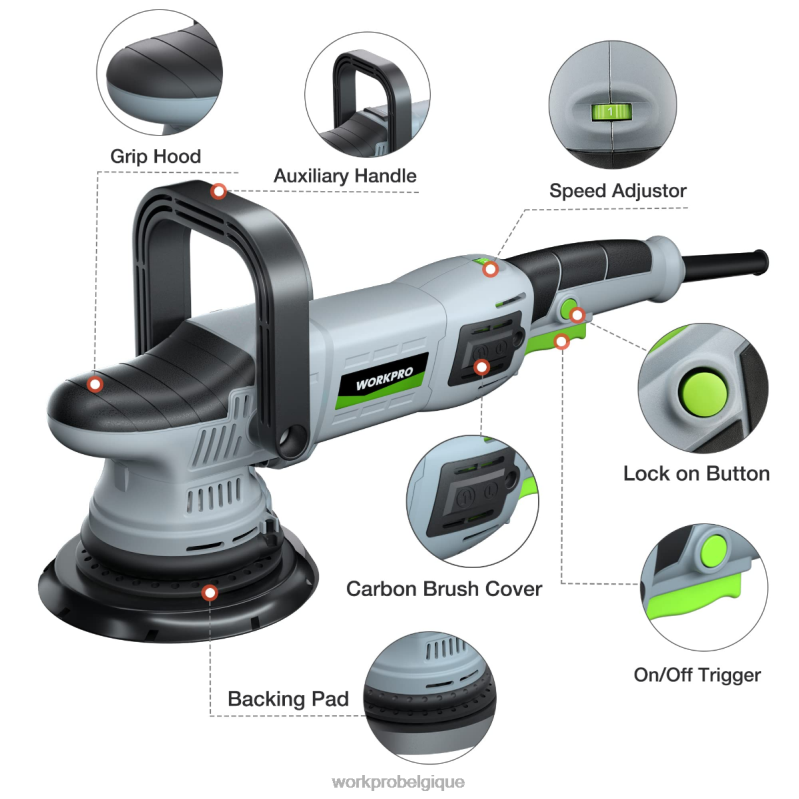 WORKPROpolisseuse tampon, kit de polissage orbital aléatoire à double action de 6 pouces 1080w N4DL240 outil
