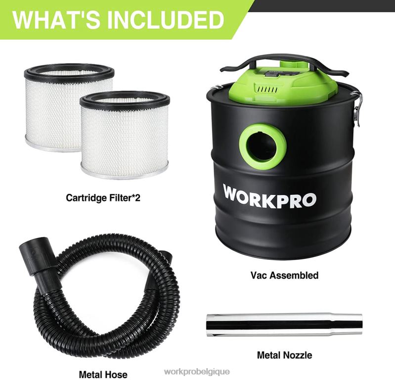 WORKPROAspirateur à cendres de 5,2 gallons, aspirateur à cendres d'une puissance maximale de 5,5 chevaux avec filtre Hepa N4DL212 outil