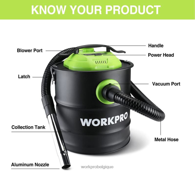 WORKPROAspirateur à cendres de 5,2 gallons, aspirateur à cendres d'une puissance maximale de 5,5 chevaux avec filtre Hepa N4DL212 outil