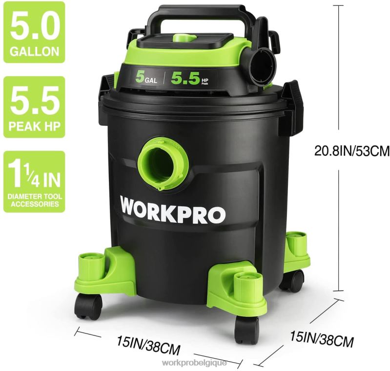 WORKPROAspirateur d'atelier de 5 gallons, aspirateur d'atelier d'une puissance maximale de 5,5 chevaux avec filtre HEPA, tuyau et accessoires N4DL214 outil