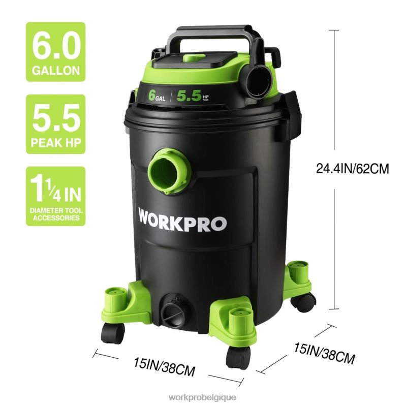 WORKPROAspirateur d'atelier de 6 gallons, aspirateur d'atelier de 5,5 chevaux de puissance maximale avec tuyau de filtre hepa et accessoires N4DL215 outil