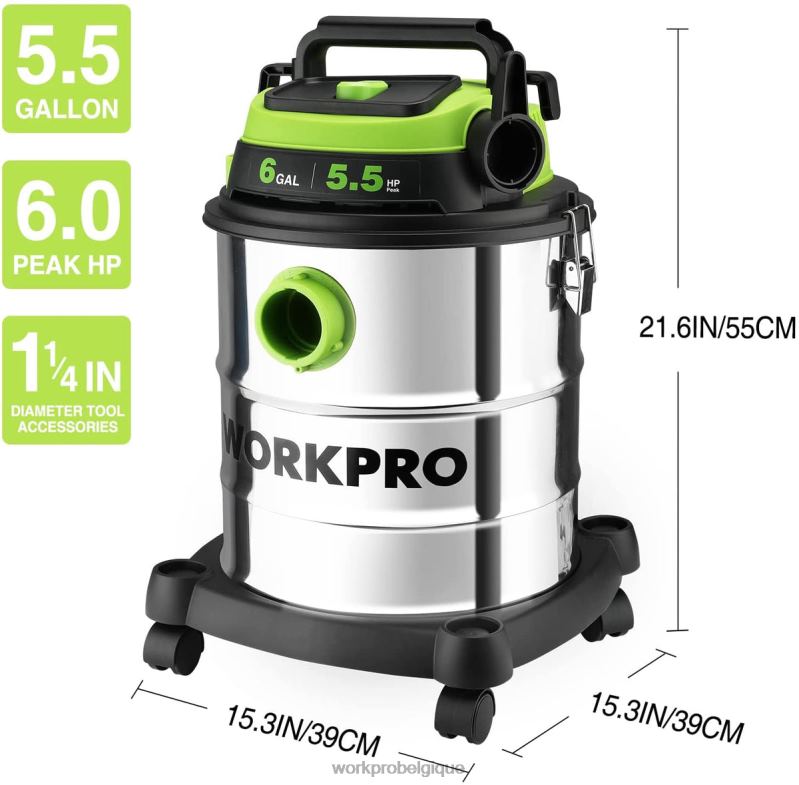 WORKPROAspirateur d'atelier sec/humide de 6 gallons avec filtre Hepa, tuyau et accessoires pour la collecte de poussière à la maison/sur chantier N4DL213 outil