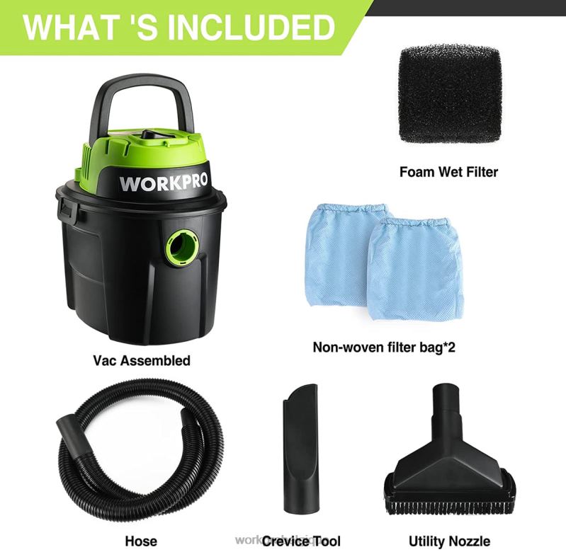 WORKPROAspirateur humide/sec 2,5 gallons 3 chevaux de pointe, aspirateur d'atelier portable pour la maison N4DL216 outil