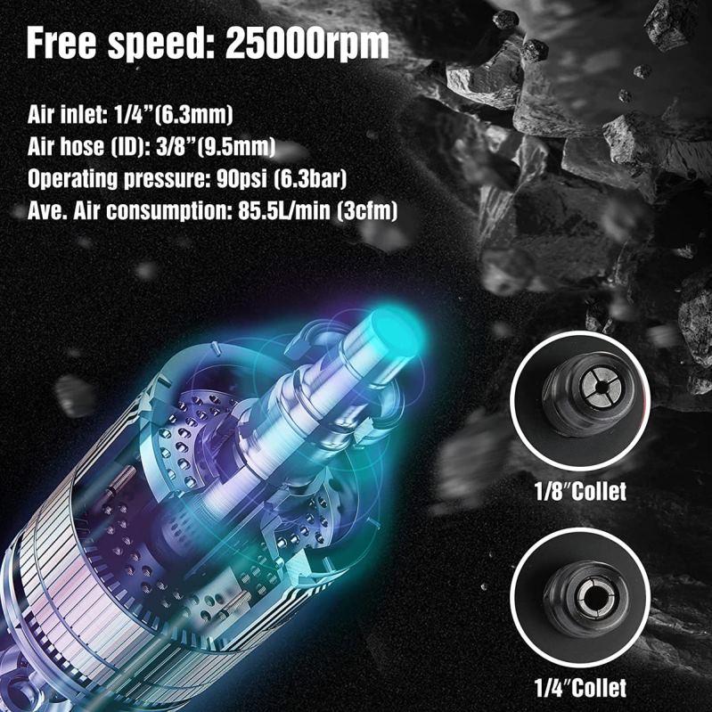 WORKPROMeuleuse pneumatique, meuleuse pneumatique droite de 1/4 pouces, 25 000 tr/min, meuleuse pneumatique N4DL183 outil