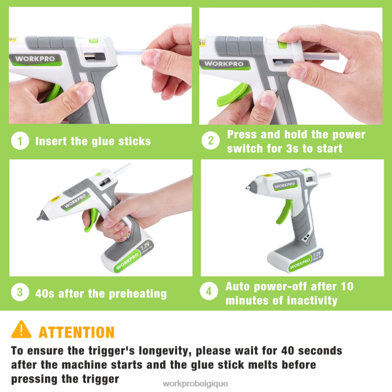 WORKPROKit de pistolet à colle thermofusible sans fil 7,2 V N4DL164 outil