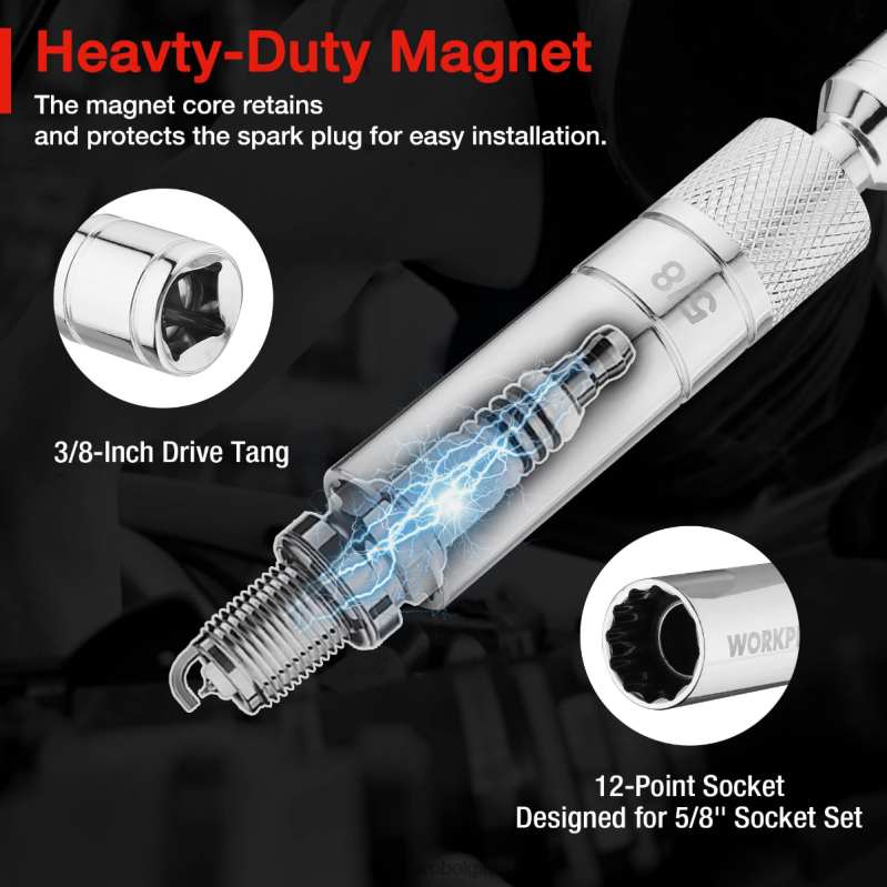 WORKPRO6 pièces-9/16 pouces, 5/8 pouces, 13/16 pouces, 14 mm de douilles murales minces avec extensions de 4, 6, 11 pouces, jeu de douilles de bougie d'allumage pivotantes magnétiques N4DL139 outil
