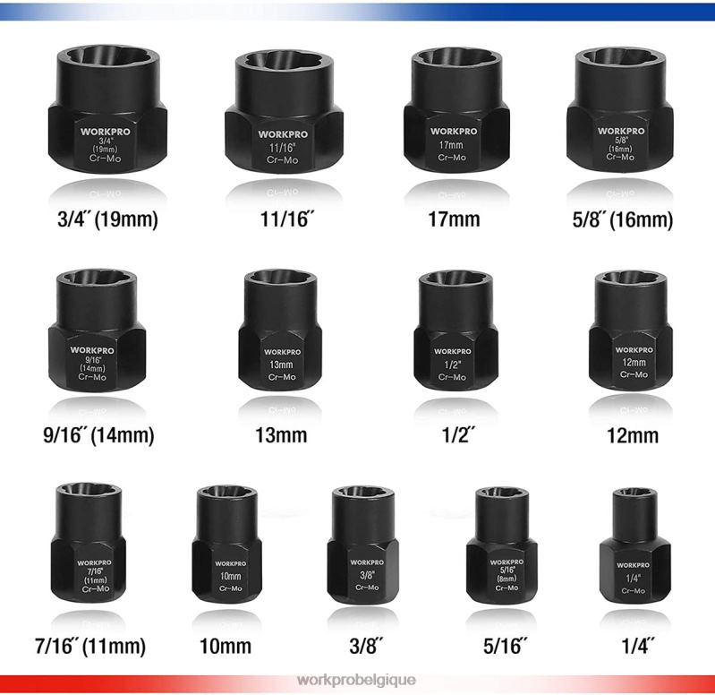 WORKPROEnsemble de 15 extracteurs de boulons et d'écrous à percussion N4DL128 outil