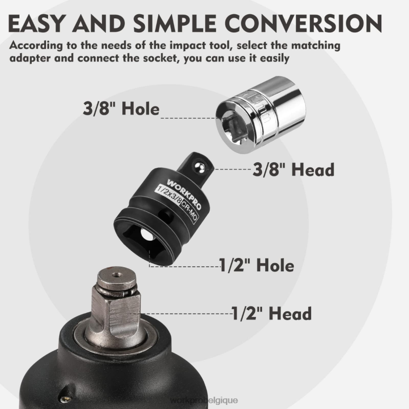 WORKPROJeu d'adaptateurs et de réducteurs de douilles à percussion 4 pièces, kit de conversion de clé N4DL94 outil