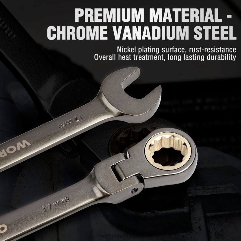 WORKPROJeu de 8 clés mixtes à cliquet à tête flexible avec sac de rangement N4DL86 outil