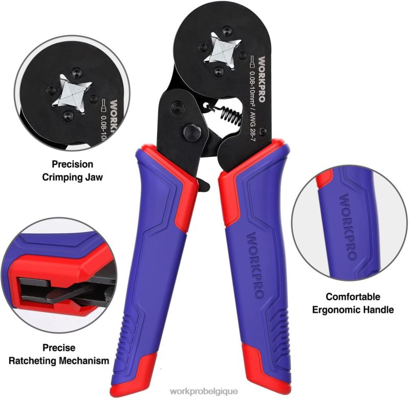 WORKPROKit d'outils de sertissage de virole, outil de sertissage de fil à cliquet auto-ajustable awg 28-7 N4DL161 outil