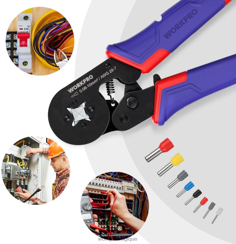 WORKPROKit d'outils de sertissage de virole, outil de sertissage de fil à cliquet auto-ajustable awg 28-7 N4DL161 outil