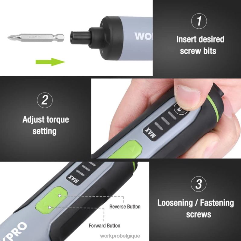 WORKPROTournevis électrique 4v, jeu de tournevis sans fil rechargeable avec lumière LED N4DL232 outil
