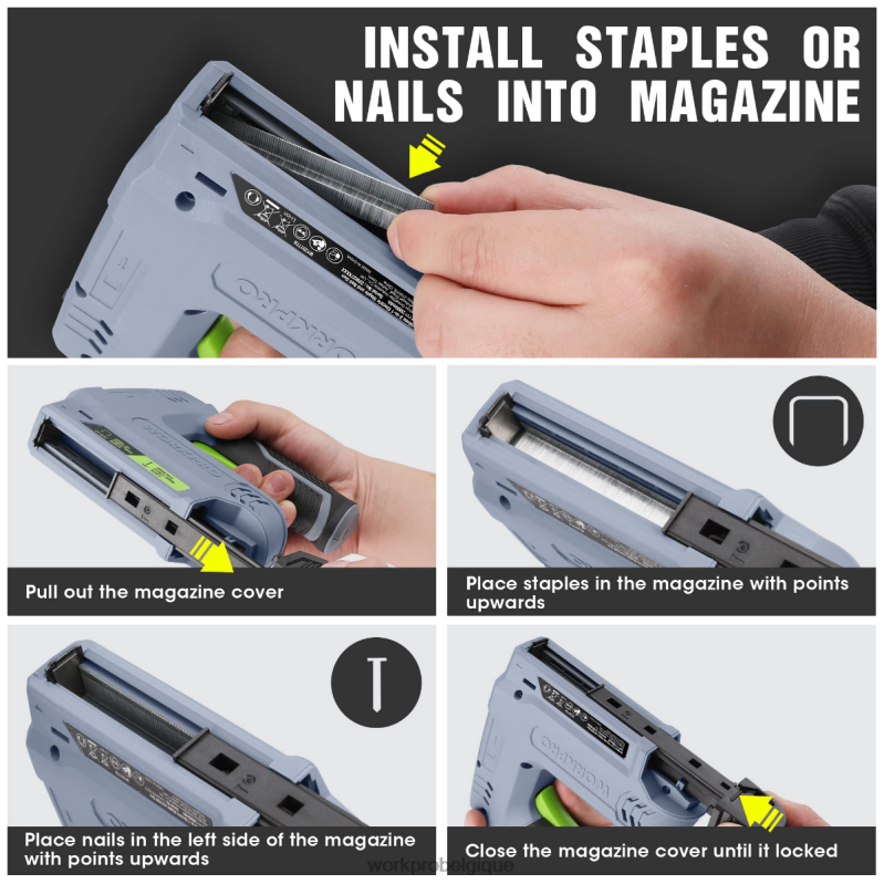 WORKPROAgrafeuse et cloueuse électrique sans fil 2 en 1, alimentée par batterie 3,6 V, 2,0 Ah N4DL265 outil