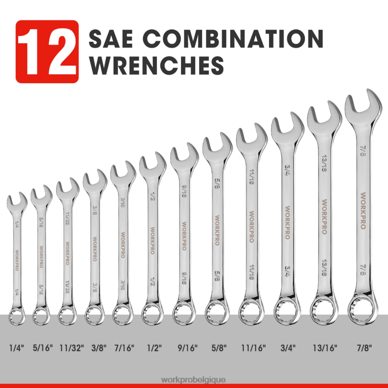 WORKPROJeu de 12 clés mixtes cr-v métriques de 8 à 19 mm de qualité supérieure N4DL95 outil