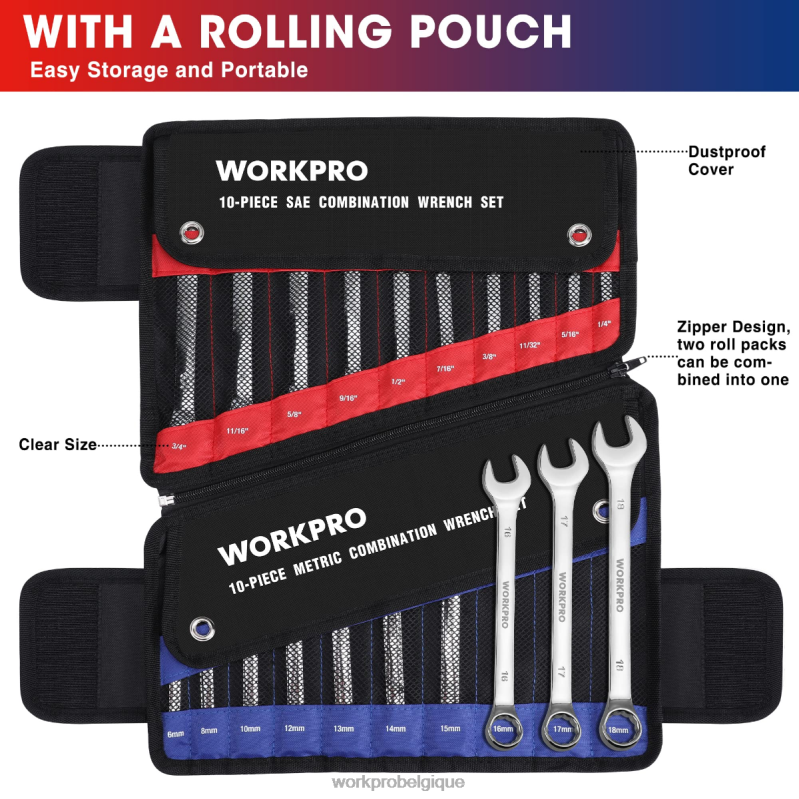 WORKPROJeu de 20 clés combinées métriques et sae cr-v à 12 pans N4DL93 outil
