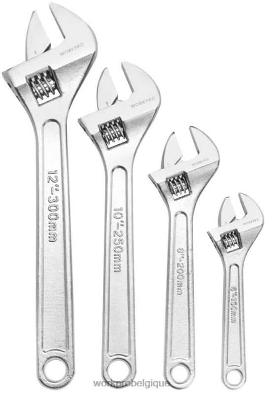 WORKPROJeu de 4 clés à molette forgées traitées thermiquement et chromées N4DL84 outil
