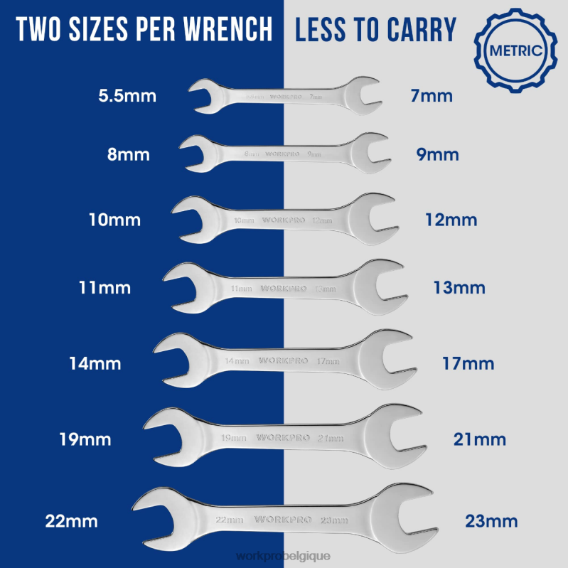WORKPROJeu de 7 clés métriques super fines avec pochette de rangement enroulable N4DL96 outil