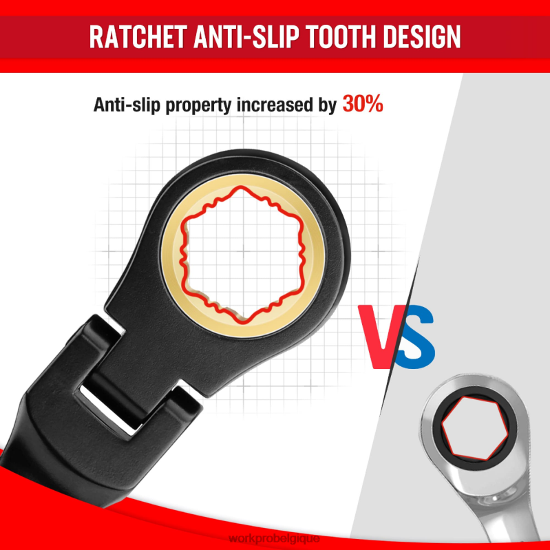 WORKPROJeu de 8 clés mixtes à cliquet antidérapantes à tête flexible N4DL80 outil