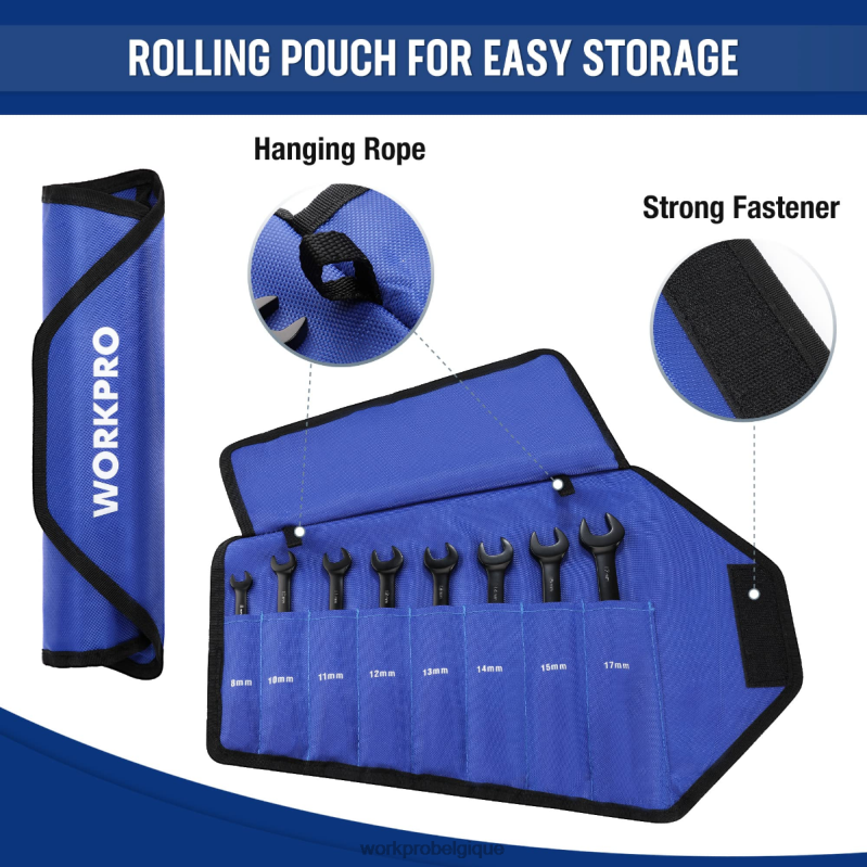 WORKPROJeu de 8 clés mixtes à cliquet antidérapantes à tête flexible N4DL80 outil