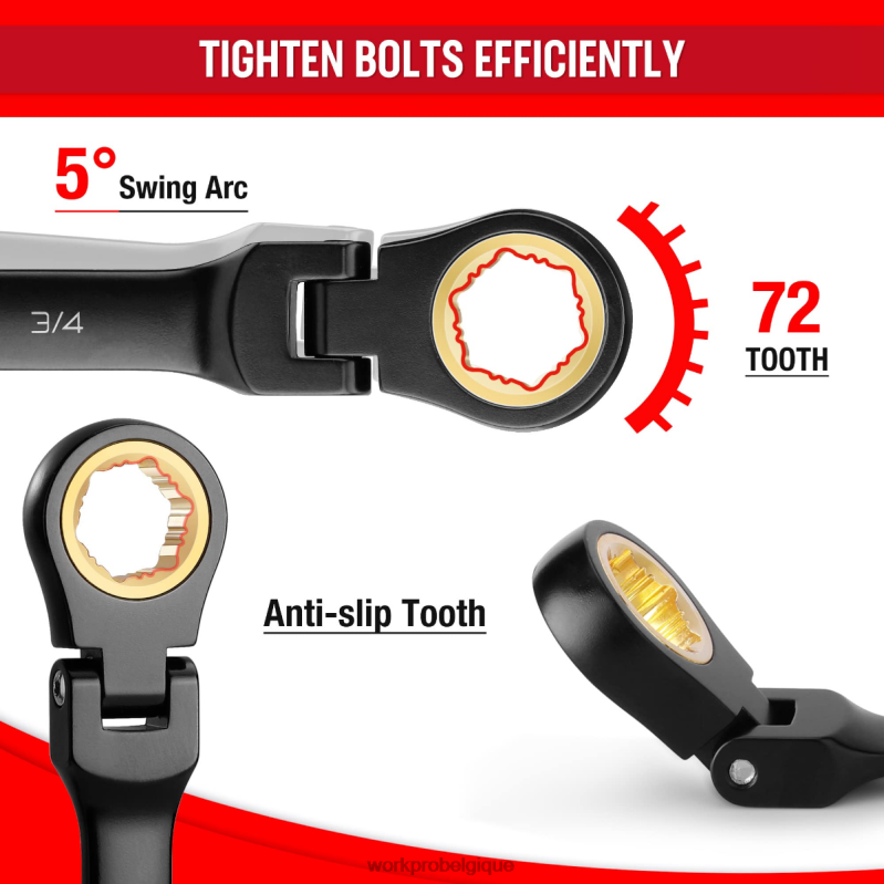 WORKPROJeu de 8 clés mixtes à cliquet antidérapantes à tête flexible N4DL80 outil