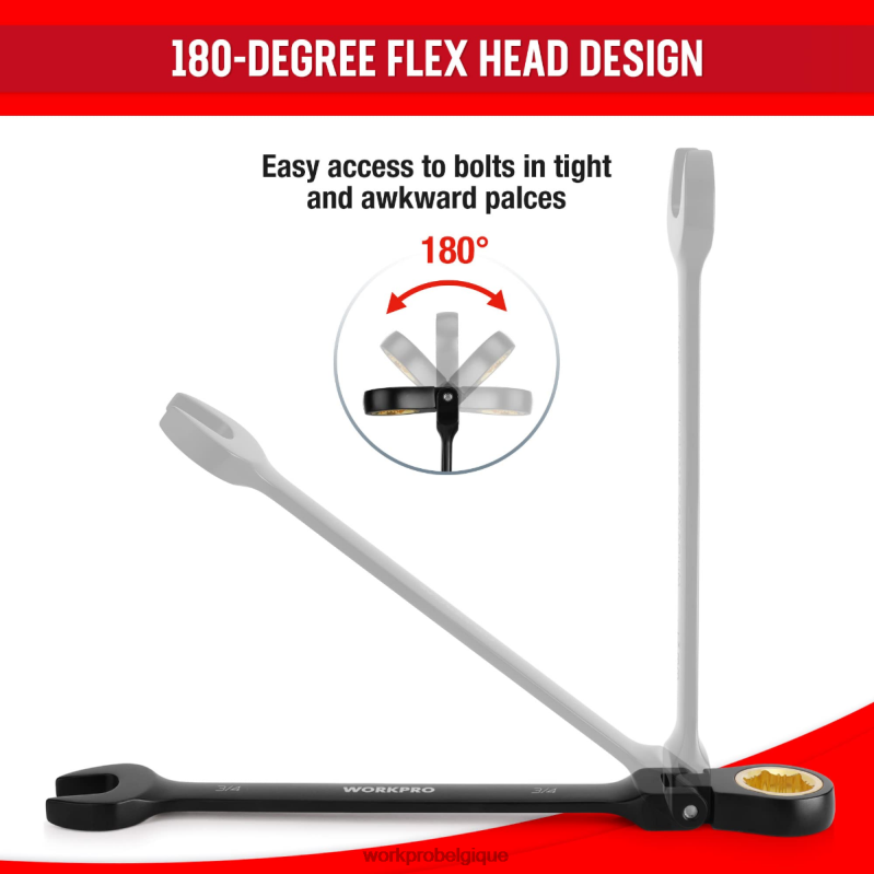 WORKPROJeu de 8 clés mixtes à cliquet antidérapantes à tête flexible N4DL80 outil