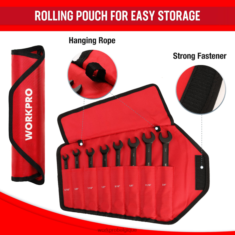 WORKPROJeu de 8 clés mixtes à cliquet antidérapantes à tête flexible N4DL80 outil