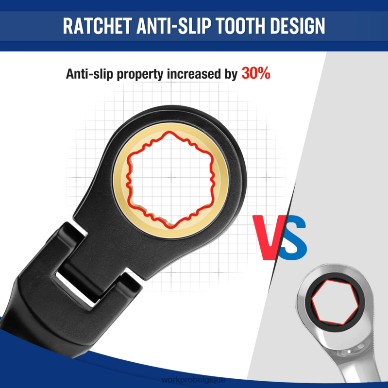 WORKPROJeu de 8 clés mixtes à cliquet antidérapantes à tête flexible N4DL80 outil