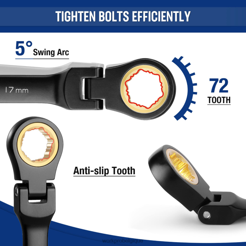 WORKPROJeu de 8 clés mixtes à cliquet antidérapantes à tête flexible N4DL80 outil