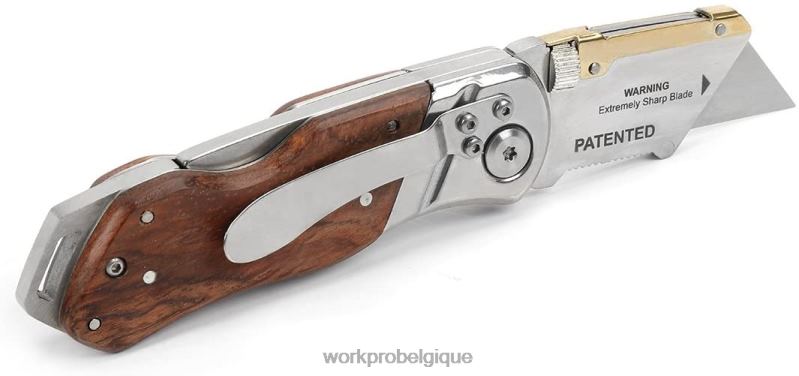 WORKPROCouteau utilitaire pliant, manche en bois, coupe robuste N4DL39 outil