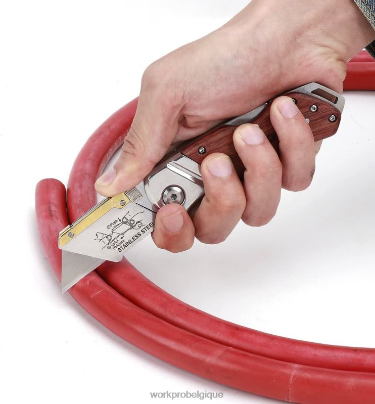 WORKPROCouteau utilitaire pliant, manche en bois, coupe robuste N4DL39 outil