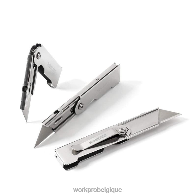 WORKPROEnsemble de couteaux utilitaires de poche pliants à changement rapide, 3 pièces, avec clip de ceinture N4DL45 outil