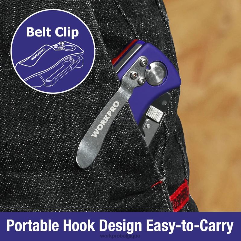 WORKPROcouteau utilitaire pliant avec verrouillage arrière coupe-boîte à changement rapide avec clip ceinture N4DL46 outil