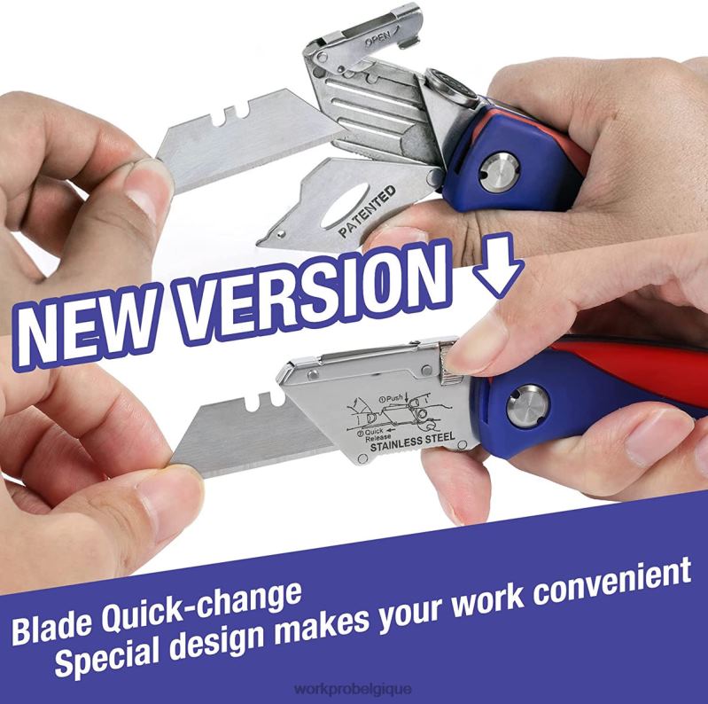 WORKPROcouteau utilitaire pliant avec verrouillage arrière coupe-boîte à changement rapide avec clip ceinture N4DL46 outil