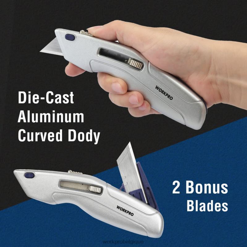 WORKPROcouteau utilitaire rétractable et coffre de sécurité auto-rétractable avec 2 lames supplémentaires incluses N4DL41 outil