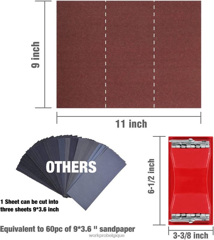 WORKPRO24 paquets de papier de verre grain 80-600 assortis avec support N4DL150 outil