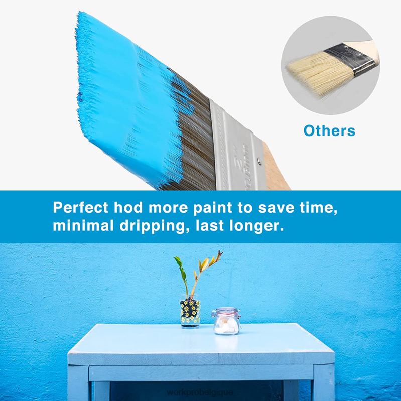 WORKPROEnsemble de pinceaux, 5 pièces pinceau professionnel plat et angulaire avec manche en bois N4DL151 outil