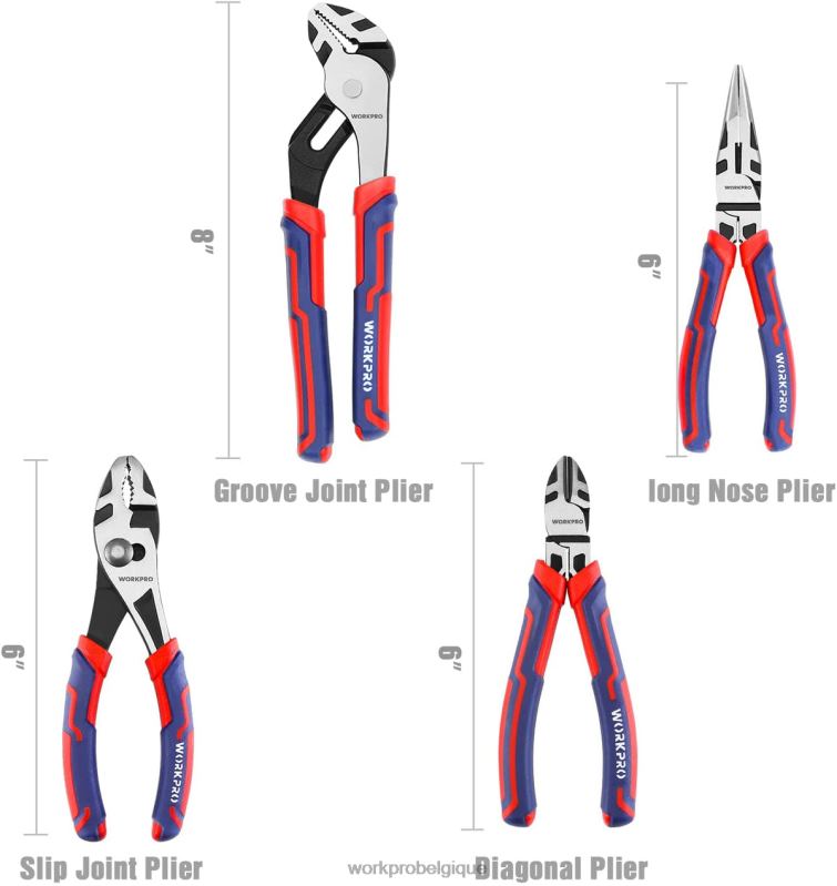 WORKPROEnsembles d'outils de pinces de construction cr-v de qualité supérieure, 4 pièces N4DL72 outil