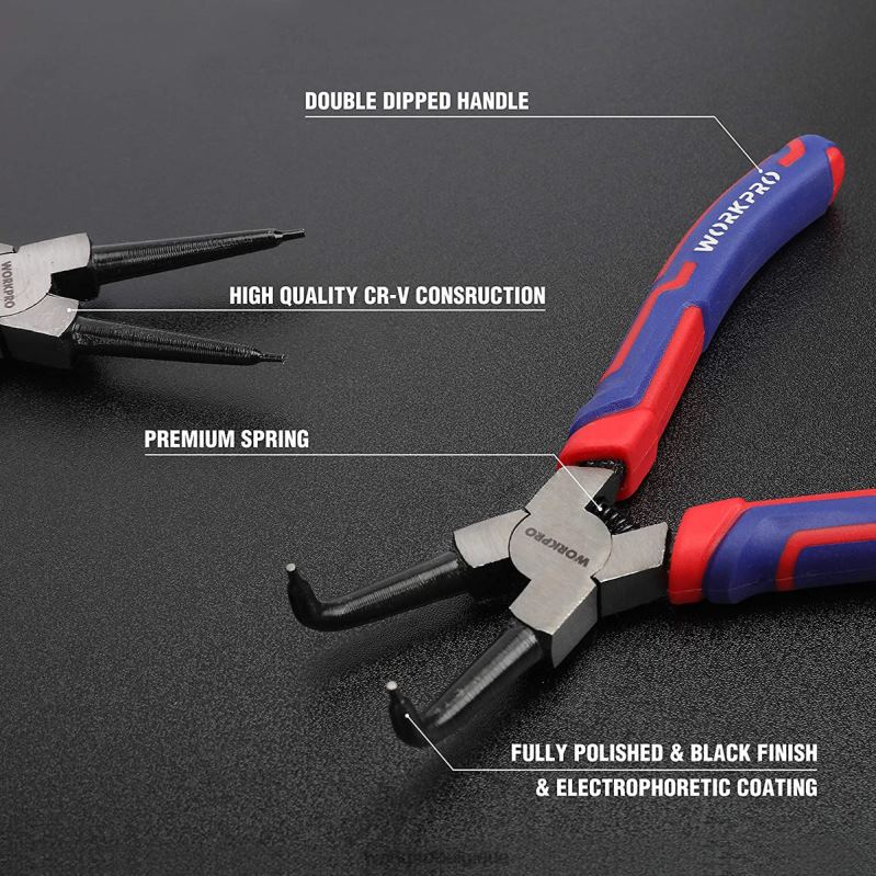 WORKPROJeu de 4 pinces à circlips avec pochette de rangement N4DL67 outil