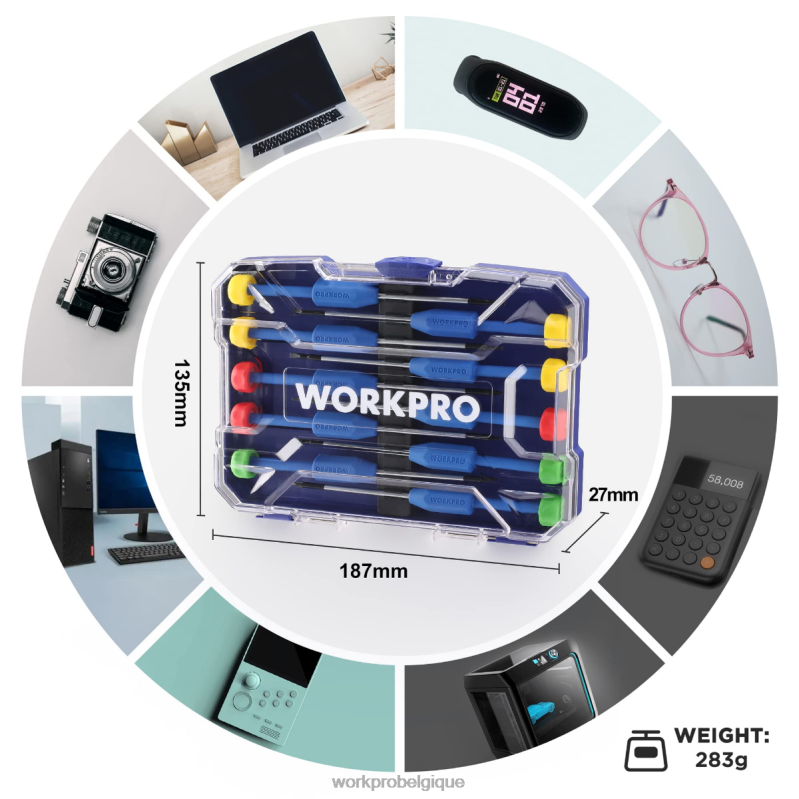 WORKPROJeu de tournevis de précision 10 pièces avec étui, cruciforme, fendu, étoile torx, kit d'outils de réparation de tournevis magnétique, poignée antidérapante N4DL103 outil