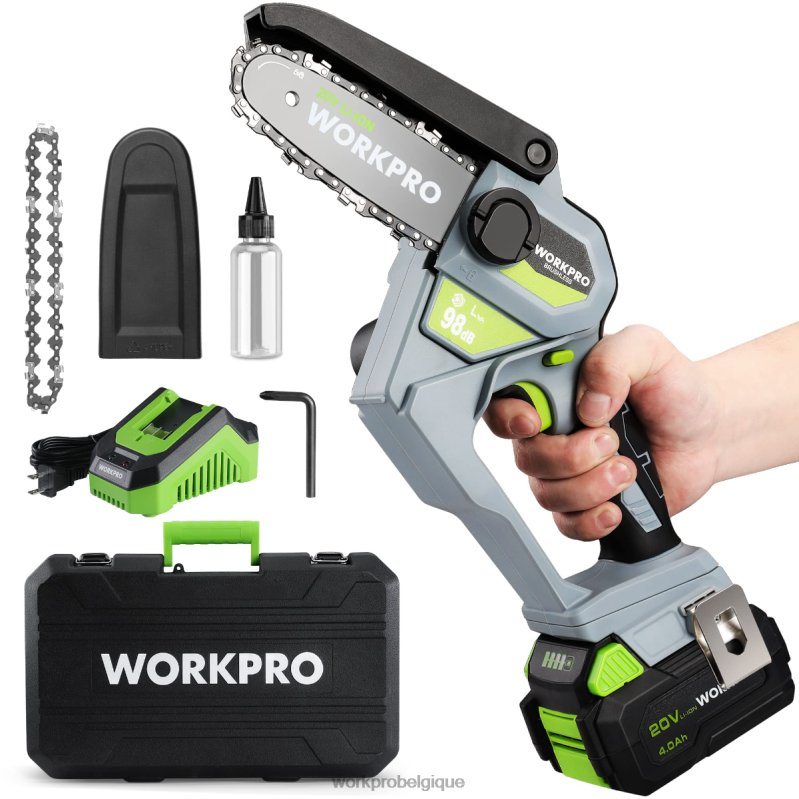 WORKPROTronçonneuse compacte sans fil 20 V avec batterie 4,0 Ah et chaîne de rechange. N4DL298 outil
